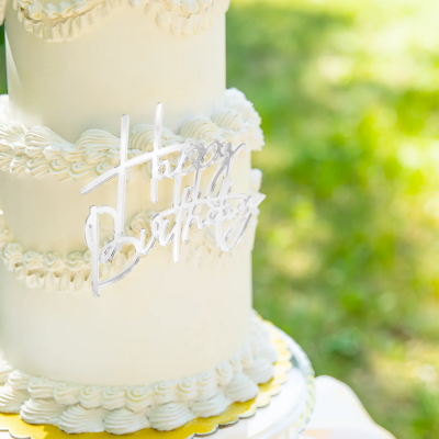 Декорация за торта, надпис Happy Birthday, сребро, 12 см