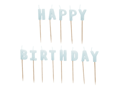 Свещи букви Happy Birthday светлосин мат