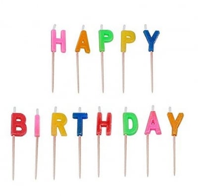 Разноцветни свещички за торта букви happy birthday