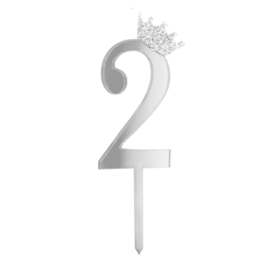 Топер цифра 2, сребро огледален, 11 см