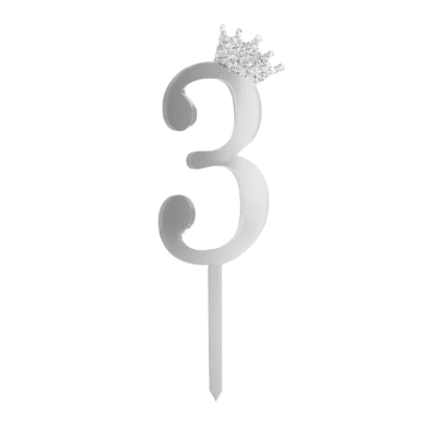 Топер цифра 3, сребро огледален, 11 см
