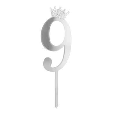 Топер цифра 9, сребро огледален, 11 см