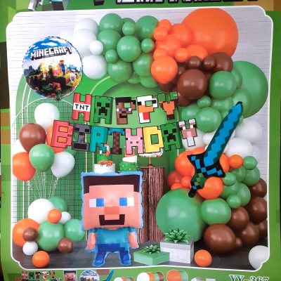 Комплект за украса рожден ден ТНТ Майнкрафт TNT Minecraft, банер и балони