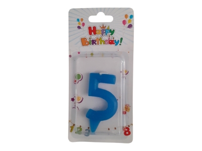 Малка синя свещ цифра 5, петица, 6.5 см