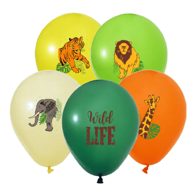 Балони с принт Сафари Джунгла Wild Life, 10 броя микс