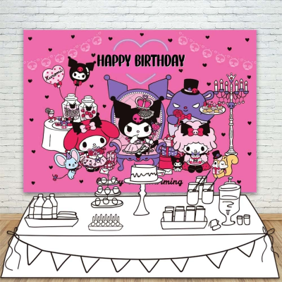 Винил, фон за декорация рожден ден Kuromi Hello Kitty, 125 х 80 см