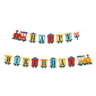 Банер Happy Birthday Влакче, парен локомотив