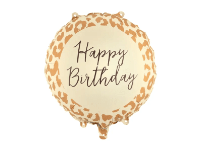 Фолиев балон "Happy Birthday" с леопардов принт, кръг 45 см