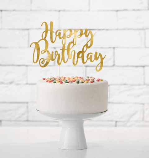 Топер за торта за рожден ден ръкописни букви Happy Birthday, злато ...