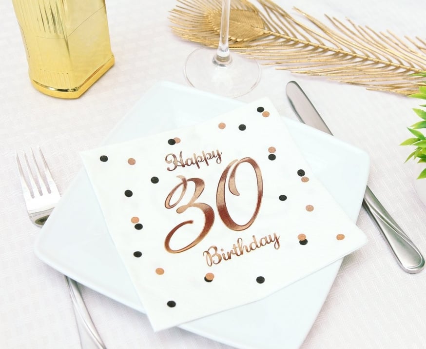 Бели салфетки за 30-и рожден ден, 30 години, 20 броя | Partilino.com
