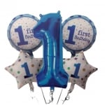 Комплект сини балони за първи рожден ден с цифра, 5 броя
