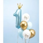 Комплект балони за първи рожден ден, със синя цифра, 7 броя