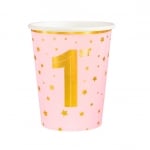 Розови чаши за първи рожден ден момиче 1st Birthday, 6 броя