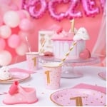 Розови чаши за първи рожден ден момиче 1st Birthday, 6 броя