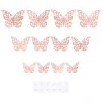 Декоративни дантелени пеперуди розово злато, микс 3 размера, 12 броя