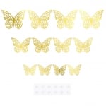 Декоративни дантелени златни пеперуди, микс 3 размера, 12 броя