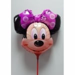Малък балон Мини Маус Глава, с пръчка, розова панделка