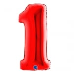 Червен фолиев балон цифра 1, 100 см