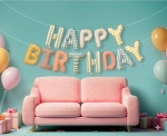 Гирлянд от балони Happy Birthday, микс цветове и десени