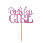 Топер за торта Birthday Girl розов брокат