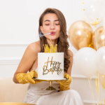 Златна корона със сребърни кристали, декорация за торта, 7 см