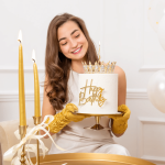 Декорация за торта, златен надпис Happy Birthday, 12 см