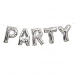 Сребърен банер надпис Party от балони