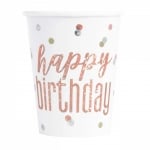 Парти чаши Розово злато Happy Birthday, с холографен ефект, 8 броя
