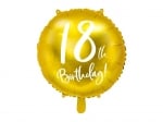 Балон за 18-и рожден ден, 18 години, злато металик, кръг 45 см