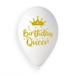 Бели и черни балони Birthday queen, 5 броя