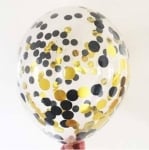 Прозрачен балон с черни и златни конфети, 1 брой