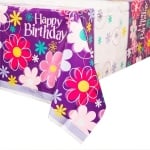 Пъстра лилава покривка с цветя Happy Birthday, 1.37 Х 2.13 м