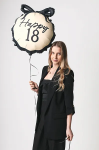 Балон Happy 18, черна панделка