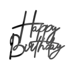 Декорация за торта, черен надпис Happy Birthday, 12 см