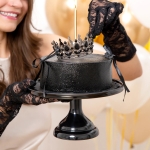 Декорация за торта, корона с черни кристали, 10 см