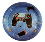 Парти чинийки геймърско парти джойстик, сини, 18 см, 10 броя