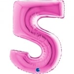 Розов фолиев балон Циклама цифра 5, 100 см