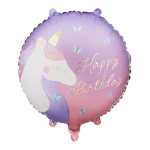 Фолиев балон Happy Birthday с еднорог, кръг 45 см