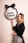 Балон Happy Birthday, черна панделка