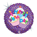 Балон Happy birthday с мъфини, кръг 45 см