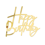 Декорация за торта, златен надпис Happy Birthday, 12 см