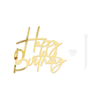 Декорация за торта, златен надпис Happy Birthday, 12 см