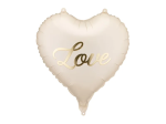 Фолиев балон сърце цвят крем със златен надпис Love