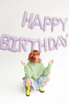 Банер Happy Birthday от фолиеви балони светлолилав мат