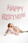 Банер Happy Birthday от фолиеви балони светлорозов мат