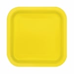 Малки квадратни жълти чинийки неон, картон, 16 броя