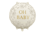 Фолиев балон крем с флорални мотиви и златен надпис Oh Baby