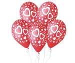 Червени балони с печат сърца, 5 броя