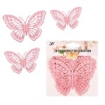 Декоративни пеперуди розови, микс 3 размера, 12 броя