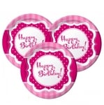 Розови чинийки Happy Birthday Perfectly pink, 8 броя